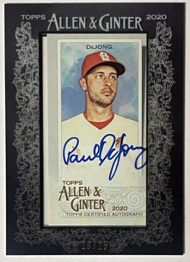 Paul DeJong Autographed 2020 Topps Allen & Ginter Mini Black Framed On Card Auto #MA-PD- /25 (St. Louis Cardinals) - CTBL_041843-Powers Sports Memorabilia