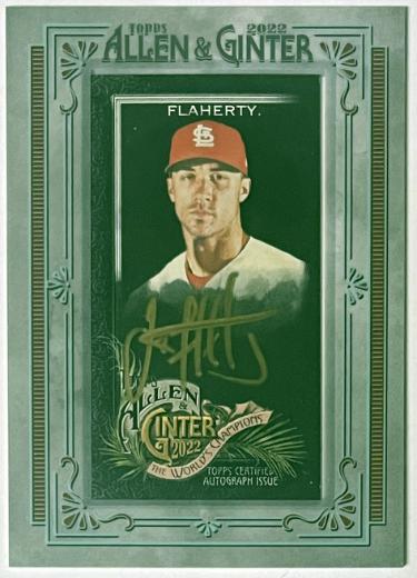 Jack Flaherty Autographed 2022 Topps Allen & Ginter Mini Framed Auto Card #MA-JF- /5 (St. Louis Cardinals/Autographed in Gold)-Powers Sports Memorabilia