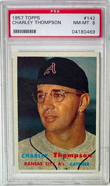 Charley Thompson 1957 Topps Card #142- PSA Graded 8 NM-MT (Kansas City A's)-Powers Sports Memorabilia