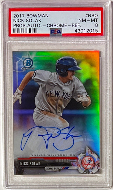 Nick Solak Autographed 2017 Bowman Prospects Chrome Refractor Rookie Card #NSO- /499- PSA Graded 8 NM-MT (New York Yankees)-Powers Sports Memorabilia