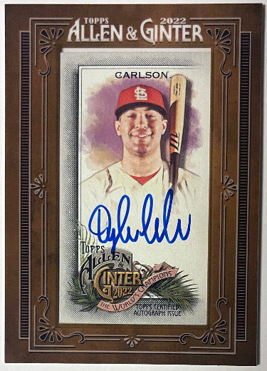 Dylan Carlson Autographed 2022 Topps Allen & Ginter Mini Framed Auto Card #MA-DC (St. Louis Cardinals)-Powers Sports Memorabilia