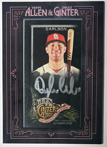 Dylan Carlson Autographed 2022 Topps Allen & Ginter Mini Black Framed Card #MA-DC- /25 (St. Louis Cardinals)-Powers Sports Memorabilia