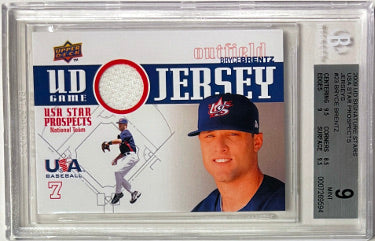 Bryce Brentz 2009 UD Signature Stars Team USA Star Prospects Game Used Jersey Card #23- Beckett/BGS Graded 9 Mint (w/Sub Grades)-Powers Sports Memorabilia