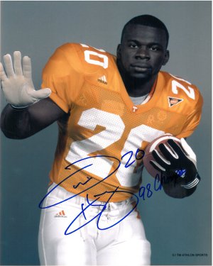 Travis Henry Autographed Tennessee Volunteers 8x10 Photo #20 98 Champs (hand up)-Powers Sports Memorabilia