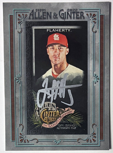 Jack Flaherty Autographed 2022 Allen & Ginter Framed Silver Mini Auto Card- /50 (St. Louis Cardinals/Silver Signature) - CTBL_041964-Powers Sports Memorabilia