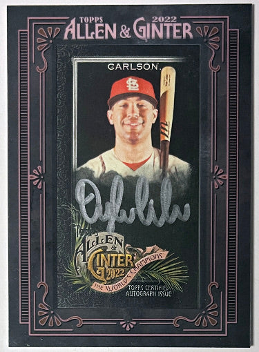 Dylan Carlson Autographed 2022 Topps Allen & Ginter Mini Black Framed Card #MA-DC- /25 (St. Louis Cardinals) - CTBL_041967-Powers Sports Memorabilia
