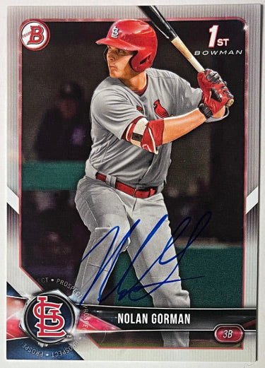 Nolan Gorman Autographed 2018 1st Bowman Rookie On Card Auto (RC) #BD-117 (St. Louis Cardinals)-Powers Sports Memorabilia
