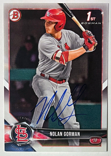 Nolan Gorman Autographed 2018 1st Bowman Rookie On Card Auto (RC) #BD-117 (St. Louis Cardinals) - CTBL_041969-Powers Sports Memorabilia
