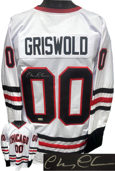 Chevy Chase Autographed Chicago White Christmas Vacation Clark Griswold Custom Stitched #00 Hockey Jersey XL- Tri-Star Holo-Powers Sports Memorabilia