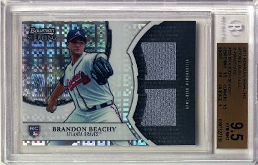 Brandon Beachy 2011 Bowman Sterling Rookie Dual Relic X-Fractors Card #BB- /199- Beckett/BGS Graded 9.5 Gem Mint (w/ Sub Grades)-Powers Sports Memorabilia