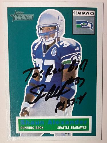 Shaun Alexander Autographed 2001 Topps Heritage On Card Auto #54 To Rev Bill/PS 37:4 (Seattle Seahawks)-Powers Sports Memorabilia