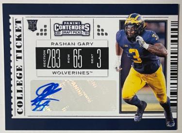 Rashan Gary Autographed 2019 Panini Contenders Draft Bowl Ticket Rookie Auto Card #226 (Michigan Wolverines/Packers)-Powers Sports Memorabilia