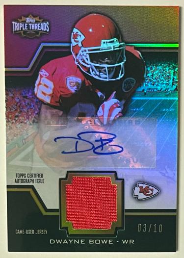 Dwayne Bowe Autographed 2011 Topps Triple Threads Unity Relic Card #TTUAR-19- /10 (Kansas City Chiefs)-Powers Sports Memorabilia