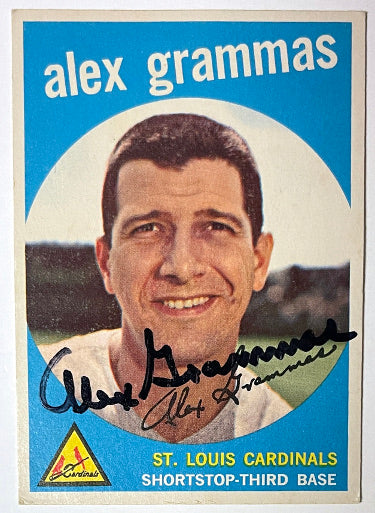 Alex Grammas Autographed 1959 Topps On Card Auto #6- COA (St. Louis Cardinals)-Powers Sports Memorabilia