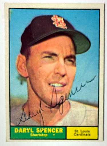 Daryl Spencer Autographed 1961 Topps On Card Auto #357- COA (St. Louis Cardinals)-Powers Sports Memorabilia
