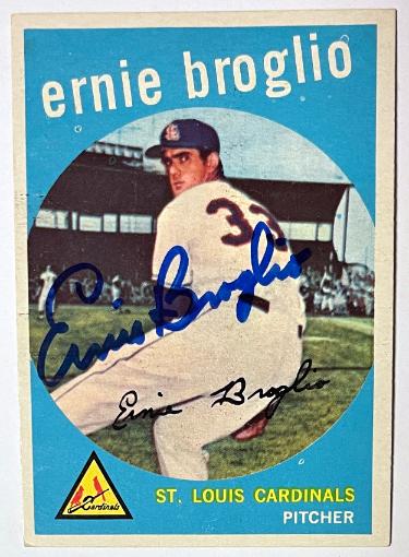 Ernie Broglio Autographed 1959 Topps On Card Auto #296- COA (St. Louis Cardinals)-Powers Sports Memorabilia