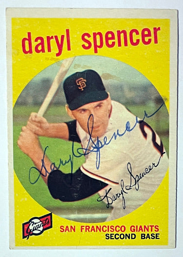 Daryl Spencer Autographed 1959 Topps On Card Auto #443- COA (St. Louis Cardinals)-Powers Sports Memorabilia