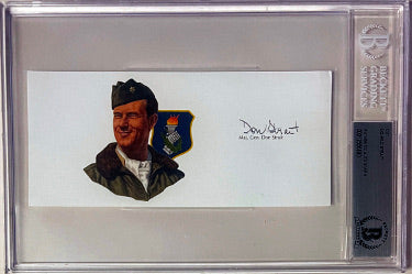 Donald Strait Autographed 6.5?ǥx3?ǥ cut signature w/ Image?Çô BAS/Beckett Encapsulated (WWII/Korean War/Double Ace Pilot 13.5 Kills) - CTBL_042072-Powers Sports Memorabilia