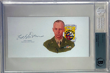 Edwin Horton Autographed 6.5?ǥx3.5?ǥ cut signature w/ Image?Çô BAS/Beckett Encapsulated (WWII/Doolittle Raiders/B-25 Mitchell) - CTBL_042073-Powers Sports Memorabilia