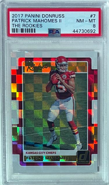 Patrick Mahomes 2017 Panini Donruss The Rookies Card (RC) #7- PSA Graded 8 NM-MT (Kansas City Chiefs)-Powers Sports Memorabilia