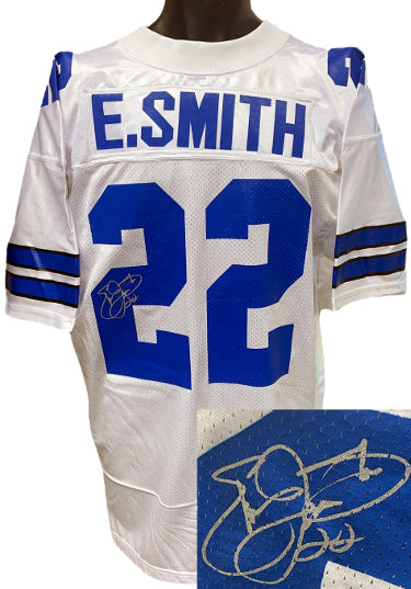 Emmitt Smith Autographed Dallas Cowboys Official White Wilson TB Authentic NFL Jersey #22 ?Çô Beckett Rev/COA-Powers Sports Memorabilia