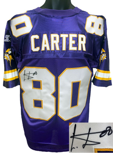 Cris/Chris Carter Autographed Minnesota Vikings Purple Official Starter TB NFL Authentic Jersey #80- Beckett Rev/COA-Powers Sports Memorabilia