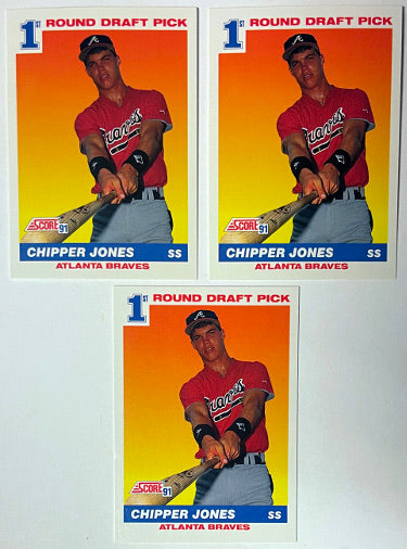 Chipper Jones 1991 Score 1st Rd Draft Pick Rookie Card (RC) #671- Lot of 3 (Atlanta Braves)-Powers Sports Memorabilia