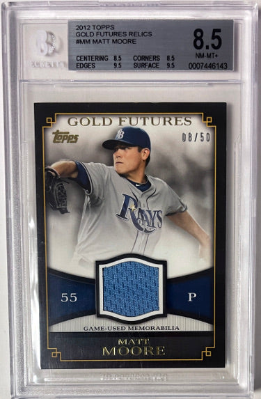 Matt Moore 2012 Topps Gold Futures Relics Rookie Card GFR-MM- 08/50- BGS Graded 8.5 NM-MT+ (Sub-Grades/Tampa Bay Rays)-Powers Sports Memorabilia