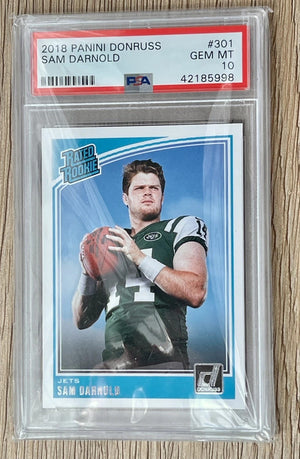 Sam Darnold 2018 Panini Donruss Football Rated Rookie Card #301 Graded PSA 10 Cert #42185998-Powers Sports Memorabilia