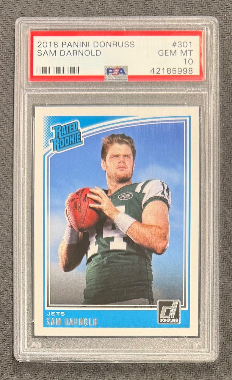 Sam Darnold 2018 Panini Donruss Football Rated Rookie Card #301 Graded PSA 10 Cert #42185998-Powers Sports Memorabilia
