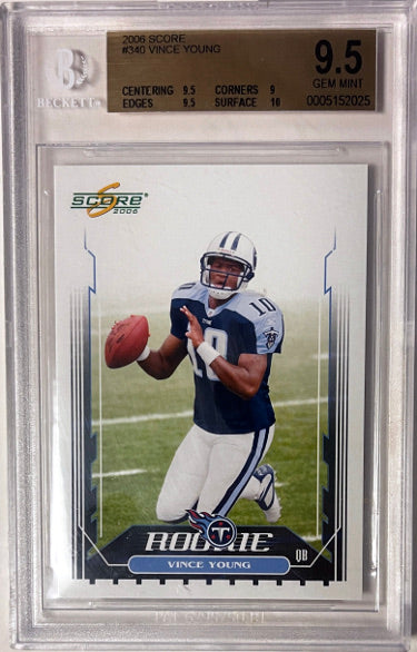 Vince Young 2006 Score Football Rookie Card (RC) #340- Beckett Graded 9.5 Gem Mint (w/ Sub-Grades/Tennessee Titans)-Powers Sports Memorabilia