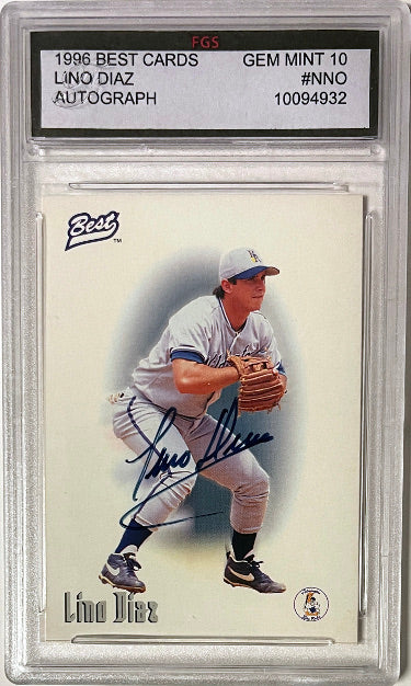 Lino Diaz Autographed 1996 Best Cards Rookie On Card Auto- FGS Graded 10 Gem Mint (Kansas City Royals)-Powers Sports Memorabilia