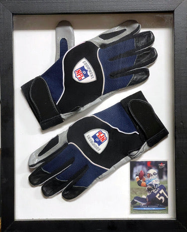 NFL Equipment Official Gloves Frank Wycheck Style Gloves with Card/Shadowbox Custom Framing 12x15-Powers Sports Memorabilia