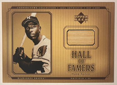 Hank Aaron 2001 Upper Deck Cooperstown Collection Game Used Bat Relic Card #B-HA (Milwaukee/Atlanta Braves)-Powers Sports Memorabilia