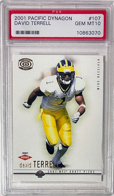 David Terrell 2001 Pacific Dynagon Rookie Card (RC) #107- PSA Graded 10 Gem Mint (Michigan Wolverines/Chicago Bears)-Powers Sports Memorabilia
