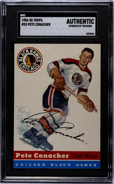 Pete Conacher 1954-55 Topps NHL Card #33- SGC Slabbed Authentic (Evidence of Trimming/Chicago Black Hawks)-Powers Sports Memorabilia