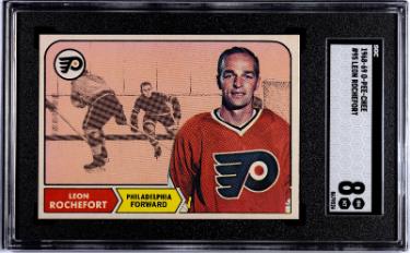 Leon Rochefort 1968-69 O-Pee-Chee NHL Rookie (RC) Card #95- SGC Graded 8 NM-MT (Philadelphia Flyers)-Powers Sports Memorabilia