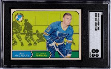 Bill McCreary 1968-69 O-Pee-Chee NHL Rookie (RC) Card #182- SGC Graded 8 NM-MT (St. Louis Blues)-Powers Sports Memorabilia