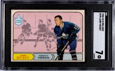 Larry Mickey 1968-69 O-Pee-Chee NHL Rookie (RC) Card #195 - SGC Graded 7 NM (Toronto Maple Leafs)-Powers Sports Memorabilia