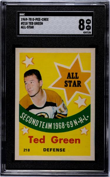 Ted Green 1969-70 O-Pee-Chee NHL All-Star Card #218- SGC Graded 8 NM-MT (Boston Bruins)-Powers Sports Memorabilia