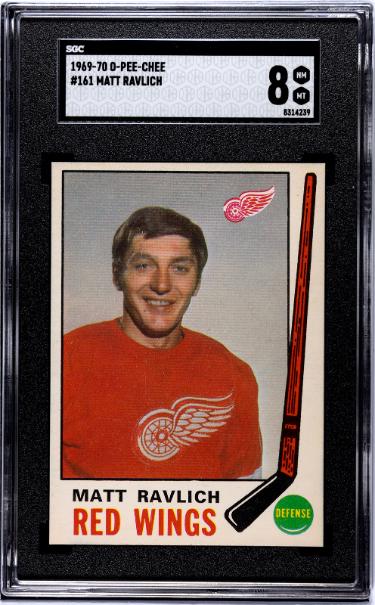 Matt Ravlich 1969-70 O-Pee-Chee NHL Card #161- SGC Graded 8 NM-MT (Detroit Red Wings)-Powers Sports Memorabilia