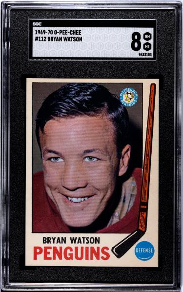 Bryan Watson 1969-70 O-Pee-Chee NHL Card #112- SGC Graded 8 NM-MT (Pittsburgh Penguins)-Powers Sports Memorabilia