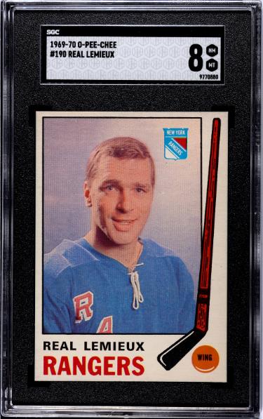 Real Lemieux 1969-70 O-Pee-Chee NHL Card #190- SGC Graded 8 NM-MT (New York Rangers)-Powers Sports Memorabilia