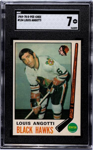 Louis Angotti 1969-70 O-Pee-Chee NHL Card #134- SGC Graded 7 NM (Chicago Blackhawks)-Powers Sports Memorabilia