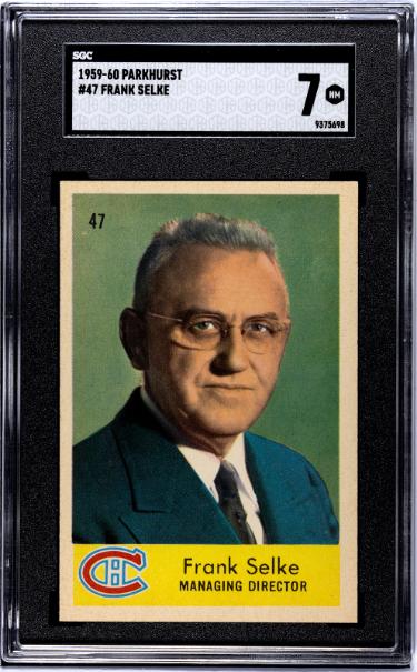 Frank Selke 1959-60 Parkhurst NHL Card #47 - SGC Graded 7 NM (Montreal Canadiens/HOF/9X Stanley Cup Champ)-Powers Sports Memorabilia