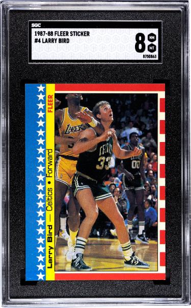 Larry Bird 1987-88 Fleer Sticker/Card #4- SGC Graded 8 NM-MT (Boston Celtics/HOF)-Powers Sports Memorabilia