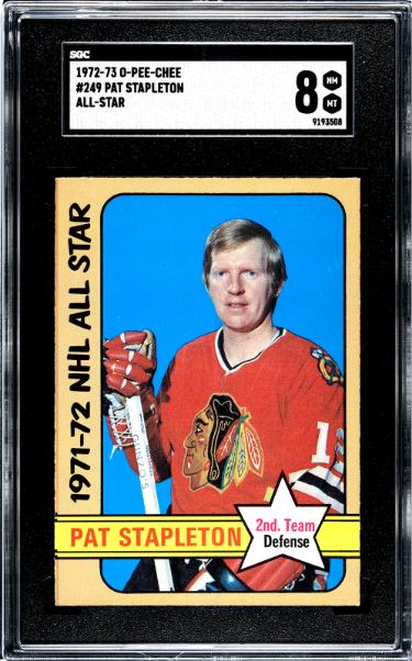 Pat Stapleton 1972-73 O-Pee-Chee All-Star NHL Card #249-SGC Graded 8 NM-MT (Chicago Blackhawks)-Powers Sports Memorabilia