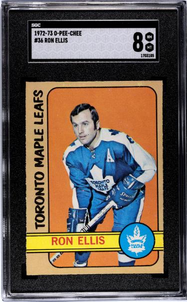 Ron Ellis 1972-73 O-Pee-Chee NHL Card #36-SGC Graded 8 NM-MT (Toronto Maple Leafs)-Powers Sports Memorabilia