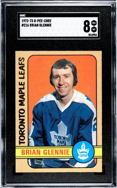 Brian Glennie 1972-73 O-Pee-Chee NHL Card #216-SGC Graded 8 NM-MT (Toronto Maple Leafs)-Powers Sports Memorabilia
