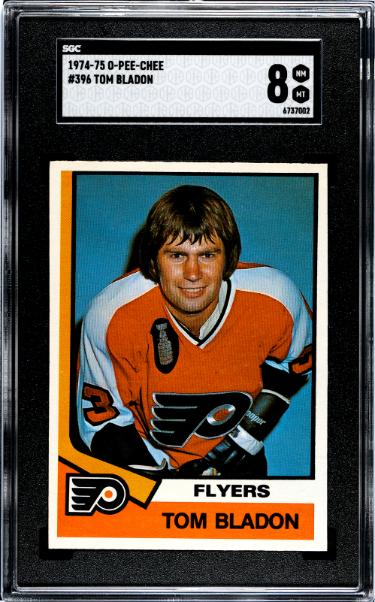 Tom Bladon 1974-75 O-Pee-Chee NHL Rookie (RC) Card #396- SGC Graded 8 NM-MT (Philadelphia Flyers)-Powers Sports Memorabilia